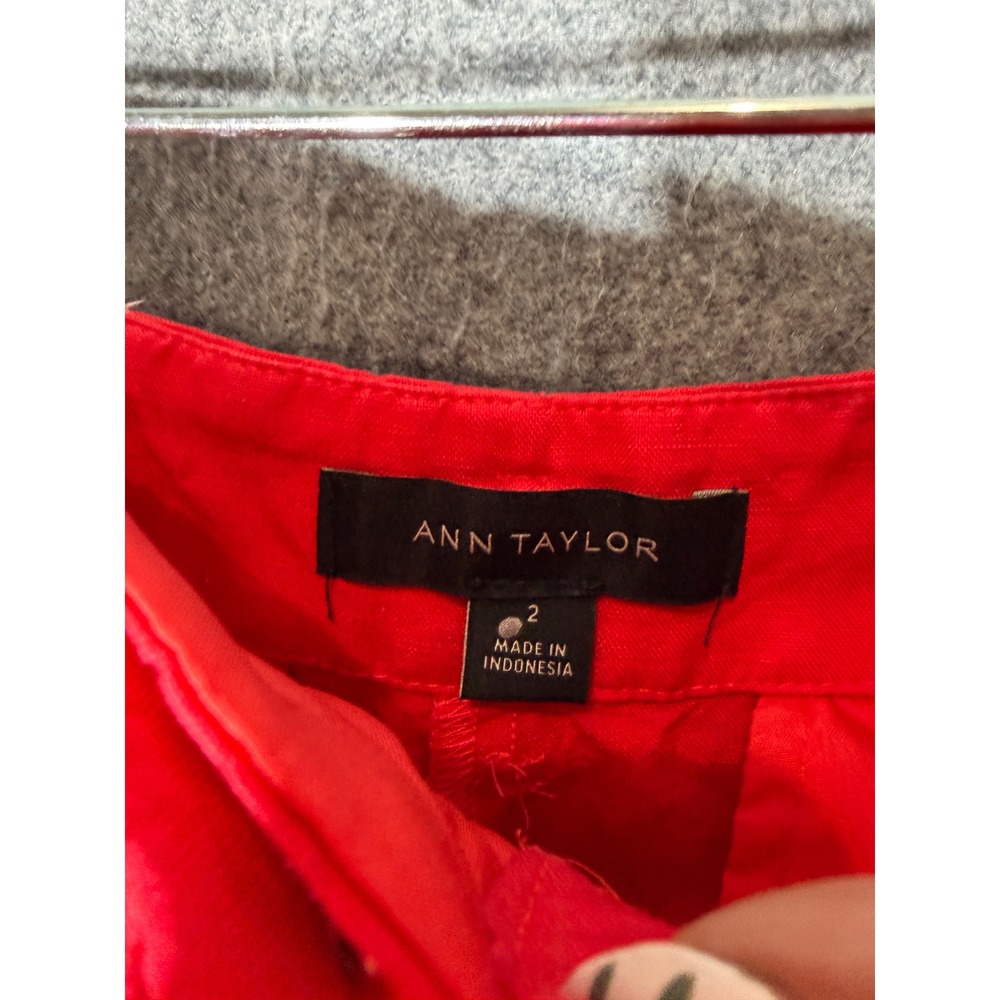 Ann Taylor Red Linen Blend High Waisted Paperbag Tie Belt Shorts Womens Size 2 - Picture 3 of 8